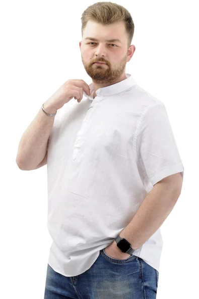 Mode XL Buyuk Beden Erkek Kısa Kol Hakim Yaka 20387 Beyaz - 6