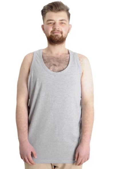 Mode XL Büyük Beden Erkek Atlet Bisiklet Yaka 6340 Gri Melanj - 6