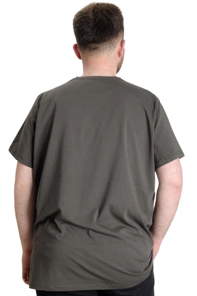 Mode XL Büyük Beden Likralı T-shirt Bisiklet Yaka 20149 Haki - Resim 4