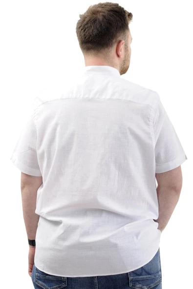 Mode XL Buyuk Beden Erkek Kısa Kol Hakim Yaka 20387 Beyaz - 8