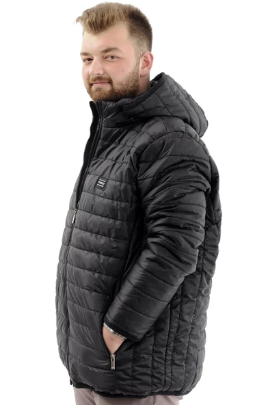 Mode XL Büyük Beden Mont Kapitone Kapşonlu 22602 Siyah - Resim 3