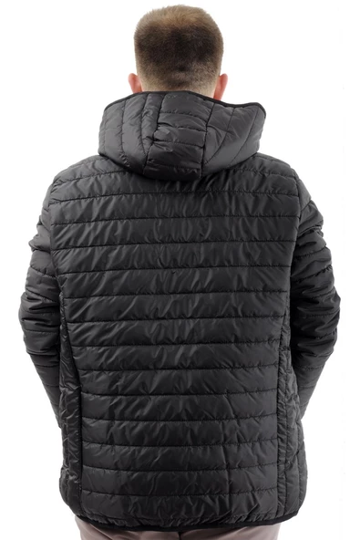 Mode XL Büyük Beden Mont Kapitone Kapşonlu 22602 Siyah - Resim 4