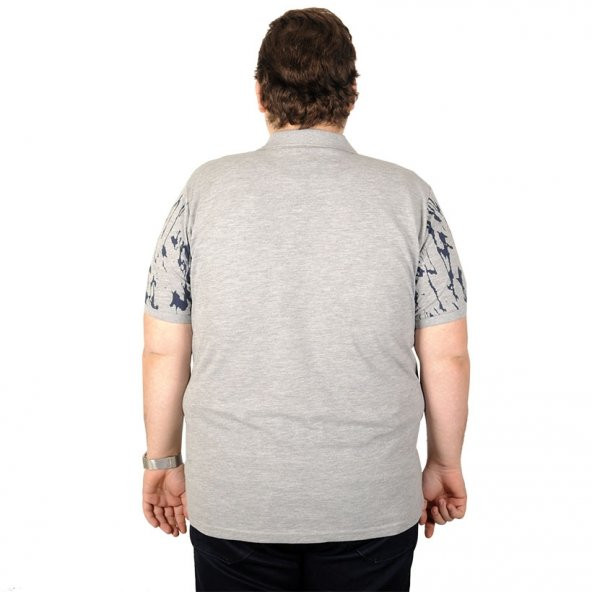 Mode XL Büyük Beden Erkek T-Shirt Polo Baskılı King 19409 Gri Melanj - 2