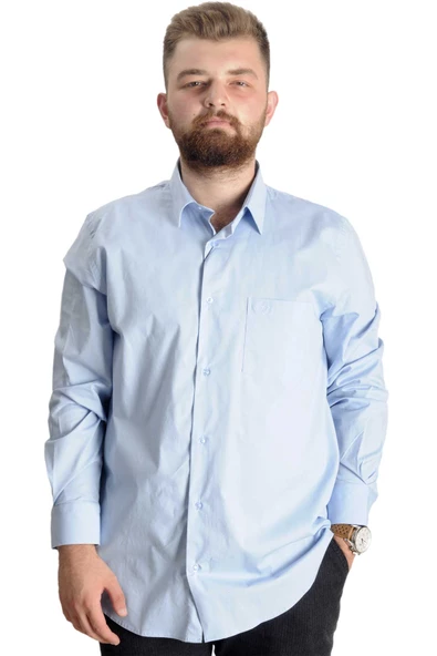 Mode XL Büyük Beden Erkek Klasik Cepli Gömlek Likralı 20350 Mavi ürün görseli