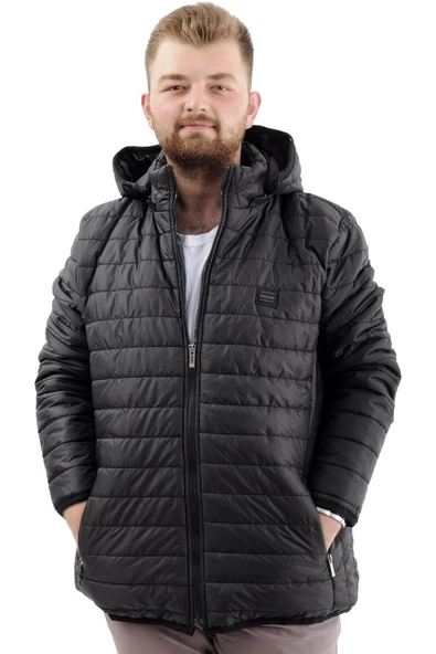 Mode XL Büyük Beden Mont Kapitone Kapşonlu 22602 Siyah