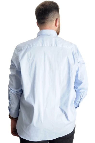 Mode XL Büyük Beden Erkek Klasik Cepli Gömlek Likralı 20350 Mavi - Resim 4