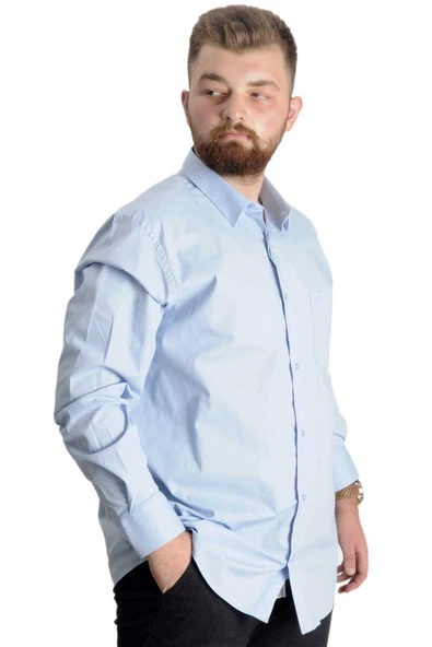 Mode XL Büyük Beden Erkek Klasik Cepli Gömlek Likralı 20350 Mavi - Resim 3