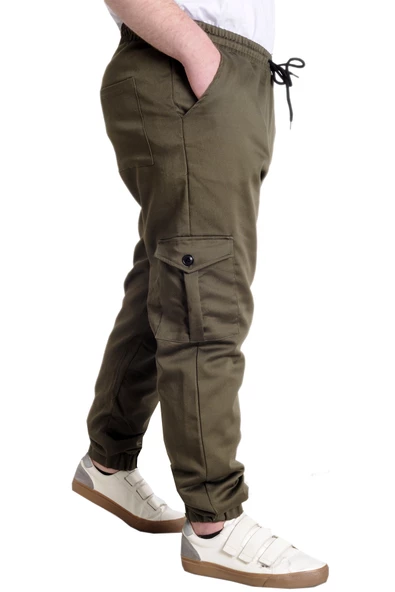 Mode XL Erkek Pantolon Keten Kargo Cep JOGGER BAHAR 23912 Haki - 2