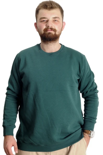 Mode XL Büyük Beden Erkek Sweatshirt  Basic 20131 Nefti - Resim 5