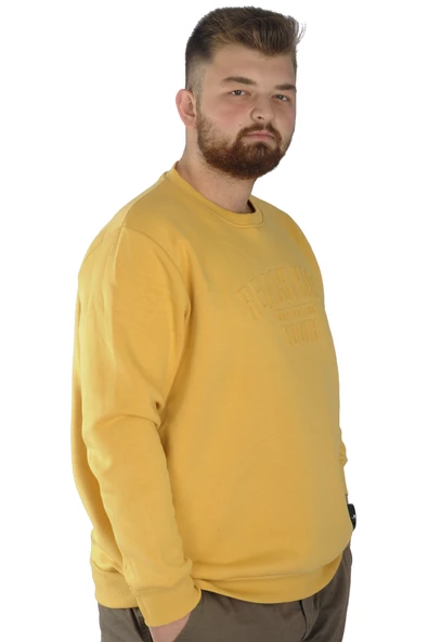 Mode XL Erkek Sweatshirt Bisiklet Yaka Reach High 22544 Hardal - Resim 2