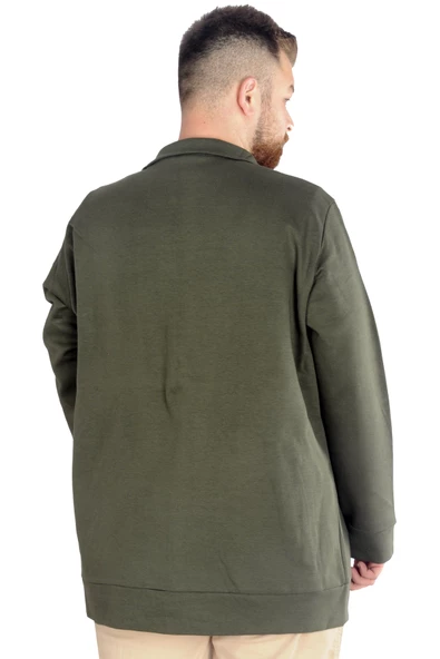 Mode XL Buyuk Beden Erkek Hırka Fermuarlı Stell Dik Yaka 20571 Haki - 3