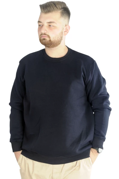 Mode XL Erkek Sweatshirt Bisiklet Yaka Basic 20131 Lacivert - Resim 6