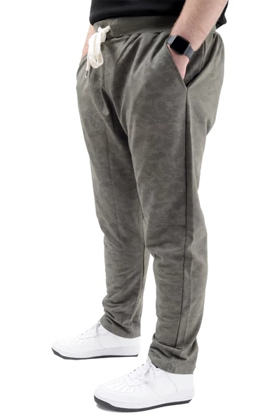 Mode XL Büyük Beden Eşofman Altı Dar Paça Point Designed 20514 Haki - Resim 3