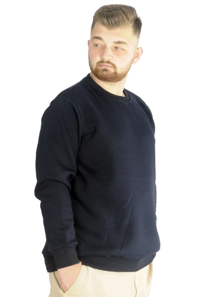 Mode XL Erkek Sweatshirt Bisiklet Yaka Basic 20131 Lacivert - Resim 10
