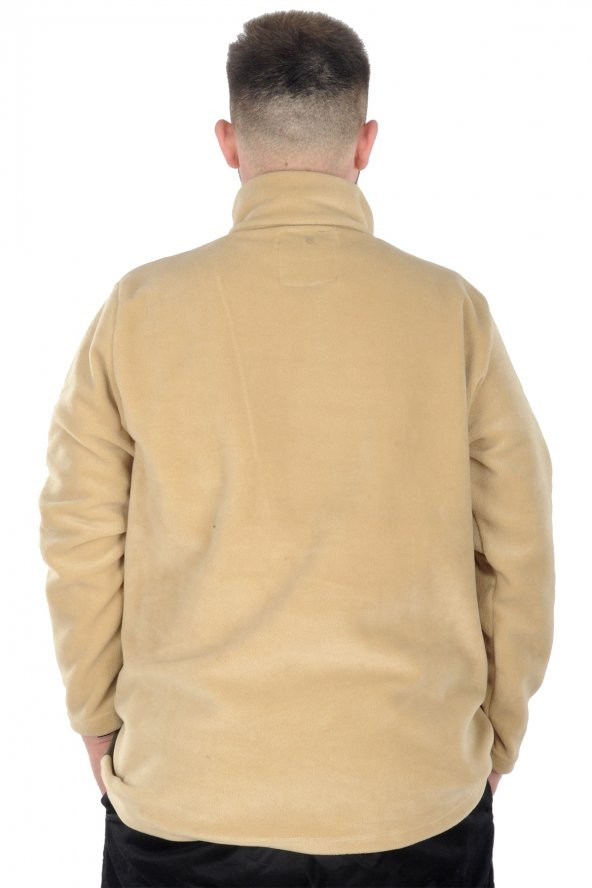 Mode XL Erkek Sweat Polo Yaka Yarım Fermuarlı Polar 22552 Bej - 3