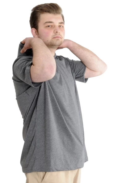 Mode XL Büyük Beden Erkek T-shirt Kapşonlu Kısa Kol 23118 Antramelanj - Resim 2