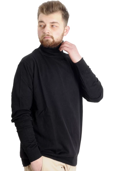 Mode XL Büyük Beden Erkek Kazak Balıkçı Yaka 22205 Siyah - 3