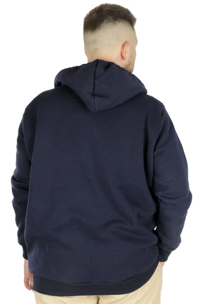Mode XL Büyük Beden Erkek Sweatshirt Zippered Recycle B20533 Lacivert - Resim 6