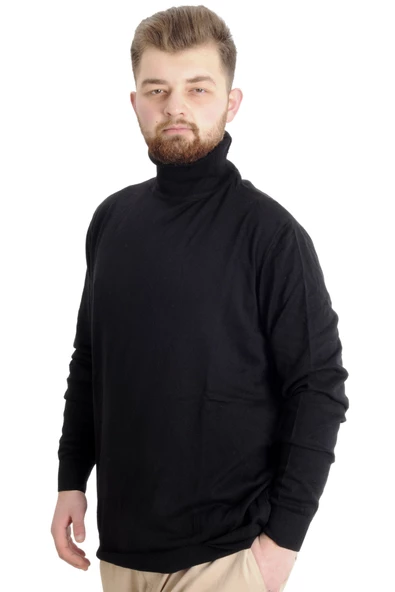 Mode XL Büyük Beden Erkek Kazak Balıkçı Yaka 22205 Siyah - 2