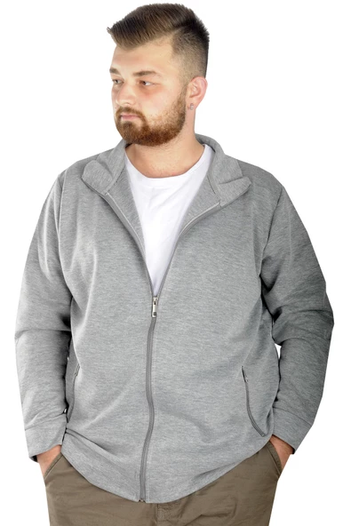 Mode XL Buyuk Beden Erkek Hırka Fermuarlı Stell  Dik Yaka 20571 Grimelanj - 3