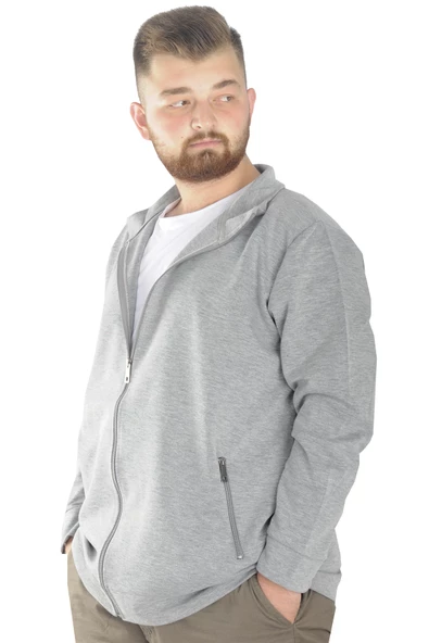 Mode XL Buyuk Beden Erkek Hırka Fermuarlı Stell  Dik Yaka 20571 Grimelanj - 2