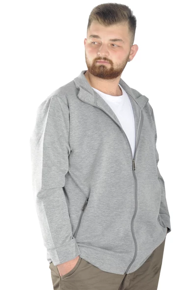 Mode XL Buyuk Beden Erkek Hırka Fermuarlı Stell  Dik Yaka 20571 Grimelanj - 5