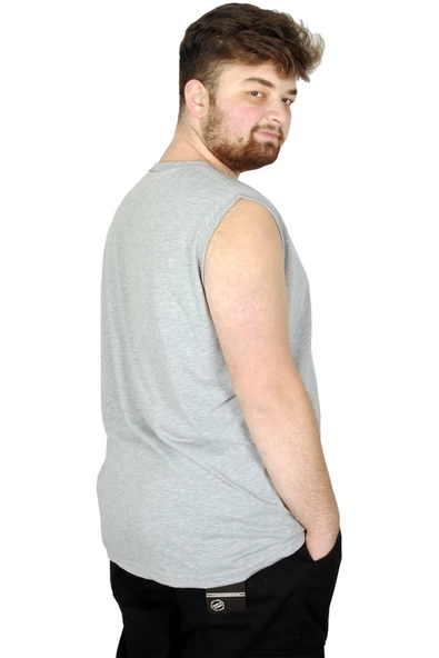 Mode XL Battal Beden Erkek Kolsuz Tshirt Düz 20003 Grimelanj - Resim 2