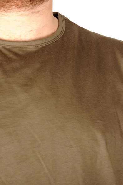 Mode XL Battal Beden Erkek Kolsuz Tshirt Düz 20003 Haki - Resim 7