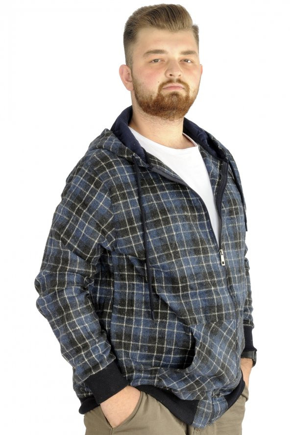 Mode XL Erkek Oduncu Kapsonlu Sweat Pocket 21574 Indigo - 3