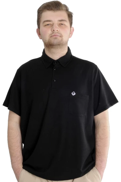 Mode XL Büyük Beden Erkek T-shirt Polo Cepli Golf WAFFLE 23320 Siyah ürün görseli