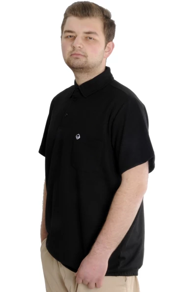Mode XL Büyük Beden Erkek T-shirt Polo Cepli Golf WAFFLE 23320 Siyah - Resim 3