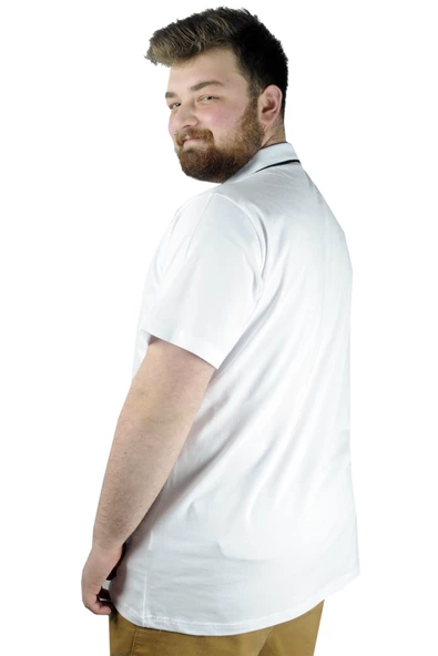 Mode XL Büyük Beden T shirt Polo Likralı Süprem Nakış 21554 Beyaz - Resim 3