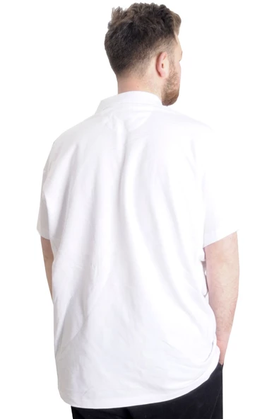 Mode XL Büyük Beden Erkek T-Shirt Fermuarlı Polo Yaka 21029 Beyaz - Resim 8