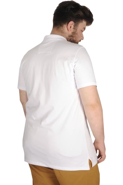 Mode XL Büyük Beden Erkek T-Shirt Fermuarlı Polo Yaka 21029 Beyaz - Resim 2