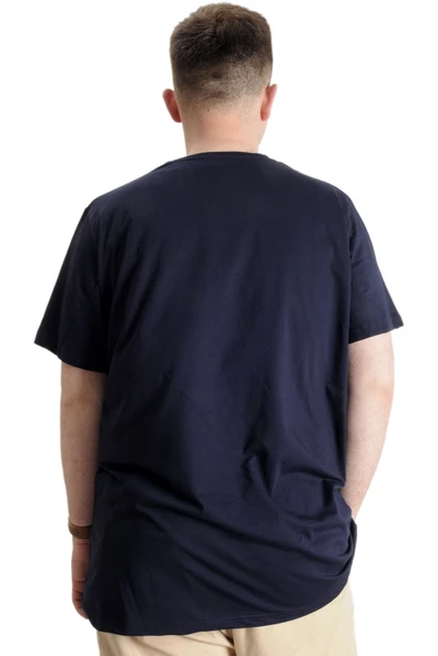 Mode XL Büyük Beden Erkek Tshirt V Yaka 20032 Lacivert - Resim 4