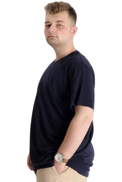 Mode XL Büyük Beden Erkek Tshirt V Yaka 20032 Lacivert - Resim 7