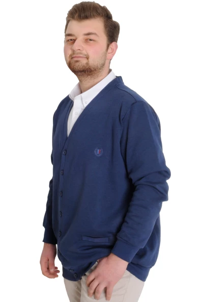 Mode XL Büyük Beden Erkek Hırka Düğmeli DOUBLE FACE 20551 İndigo - 2