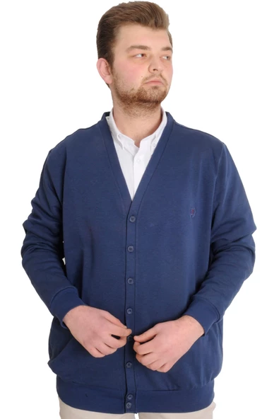 Mode XL Büyük Beden Erkek Hırka Düğmeli DOUBLE FACE 20551 İndigo - 3