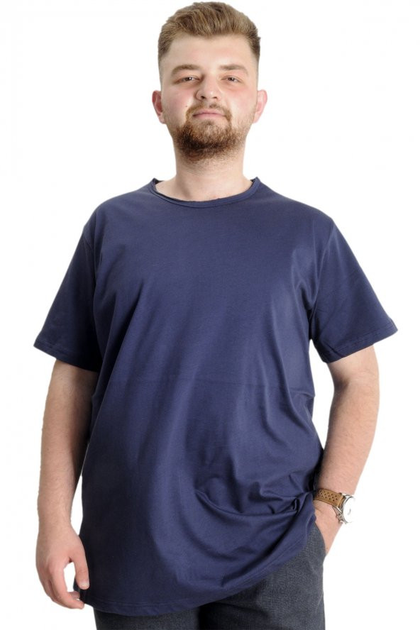 Mode XL Büyük Beden Erkek T-shirt Pis Yaka Basic 23035 Tint Lacivert