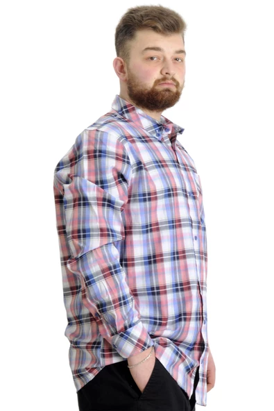 Mode XL Büyük Beden Erkek Gömlek Ekose Uzun Kollu 23300 Kum-Siyah - 3