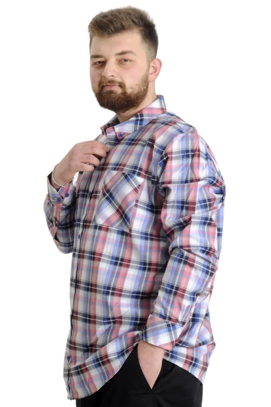 Mode XL Büyük Beden Erkek Gömlek Ekose Uzun Kollu 23300 Kum-Siyah - 2