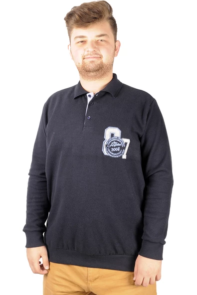 Mode XL Erkek Sweat Polo Recycle Selanik Losangeles B20420 Lacivert - 3