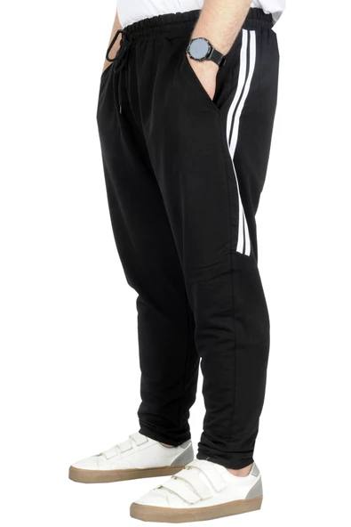 Mode XL Büyük Beden Eşofman Altı DarPaça  Stripe 22509 Siyah - Resim 3