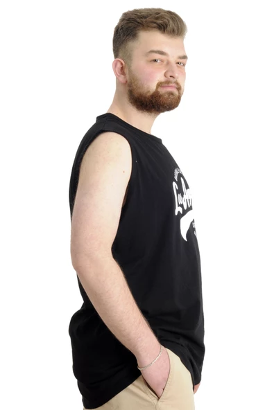 Mode XL Büyük Beden Erkek Atlet LOS ANGELES 23005 Siyah - Resim 3