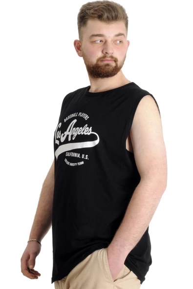 Mode XL Büyük Beden Erkek Atlet LOS ANGELES 23005 Siyah - Resim 2