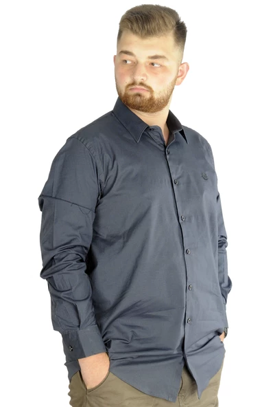 Mode XL Büyük Beden Erkek Klasik Gömlek Likralı 20351 Antrasit - Resim 2