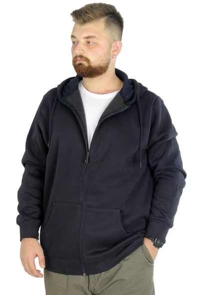 Mode XL Erkek Sweatshirt Kapşonlu Zippered Basic 20543 Lacivert ürün görseli