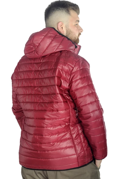Mode XL Büyük Beden Mont Kapitone Kapşonlu 22602 Bordo - Resim 3