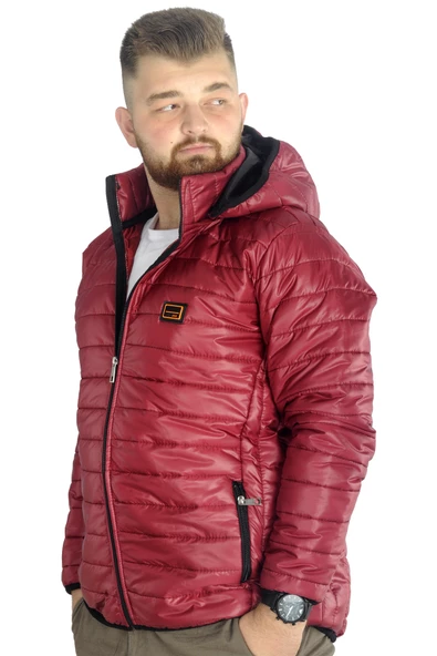 Mode XL Büyük Beden Mont Kapitone Kapşonlu 22602 Bordo - Resim 2