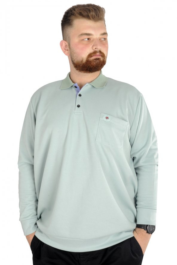 Mode XL Erkek Uzun Kol Polo Cepli İnterlok M 22460 Su Yeşili
